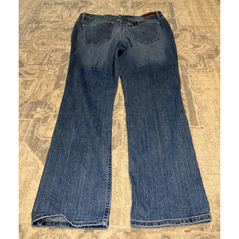 Lee Womens Jeans Sz 14‎ Blue Denim Regular Straight Mid Rise Stretch Mom